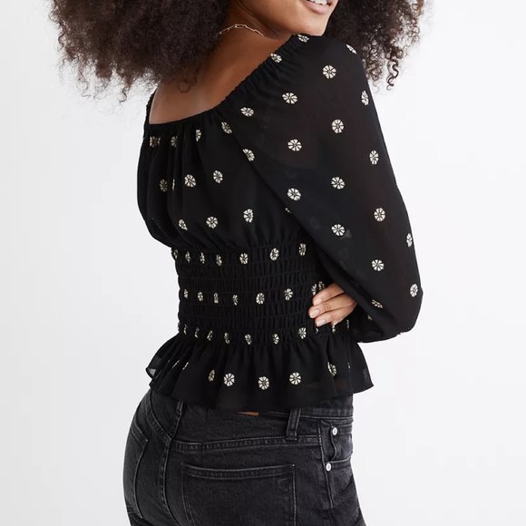 Madewell (Re)sourced Georgette Square-Neck Smock-Waist Top in Bloom Dot - Picture 2 of 3